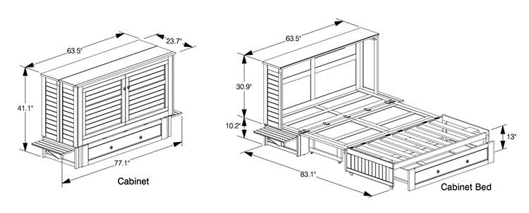 Poppy Cabinet Murphy bed Dimensions