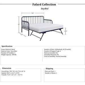 Lexicon Leongatha Metal Bed Frame – Twin Size, Navy Blue Finish, Farmhouse Spindle Design, 300 Lb Weight Capacity